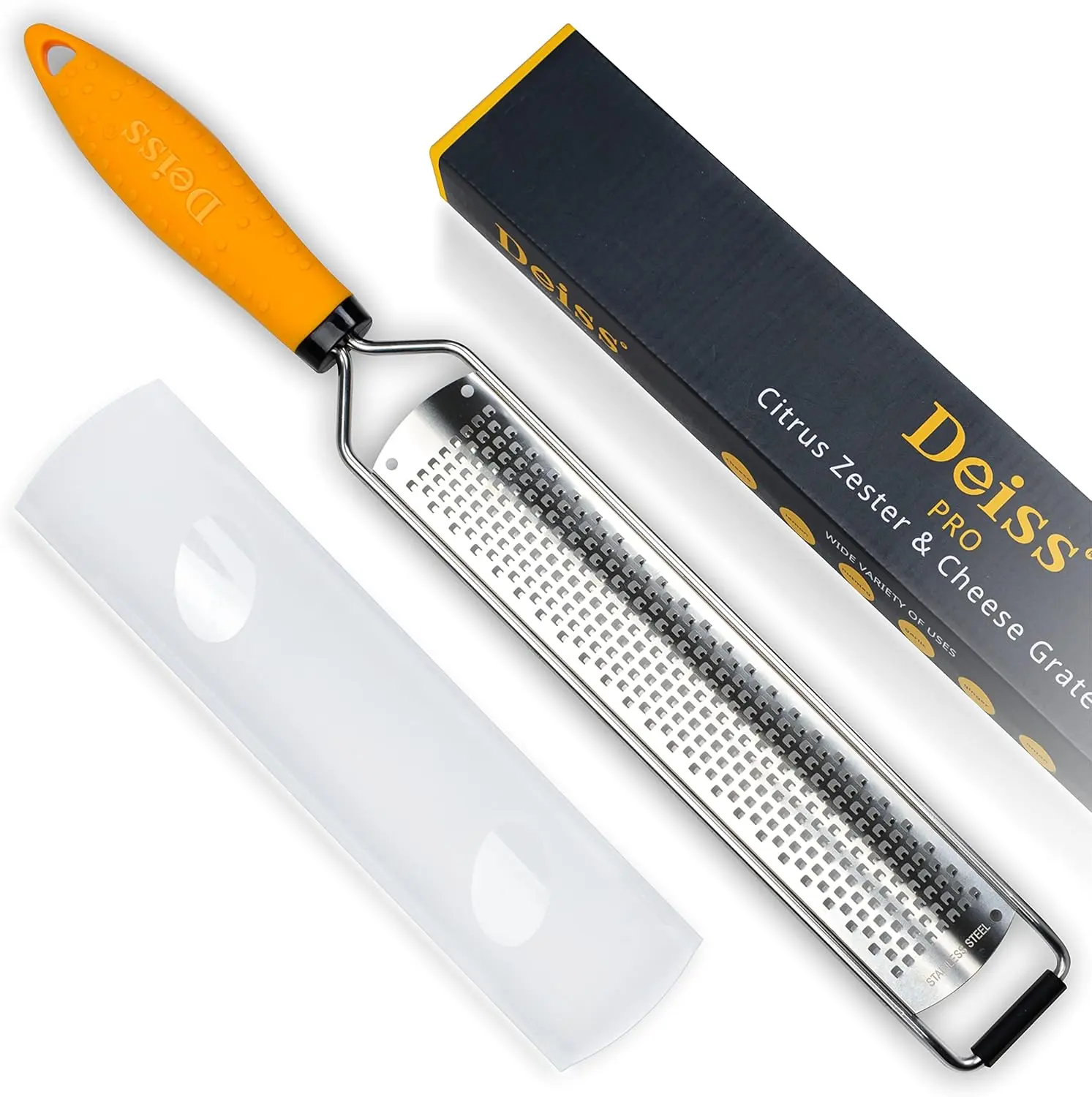 Citrus Lemon Zester & Cheese Grater — Parmesan Cheese, Lemon, Ginger, Garlic, Nutmeg, Chocolate, Vegetables, Fruits - Razor-Sharp Stainless Steel Blade + Protect Cover - Dishwasher Safe