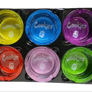 Cookies Glass Ashtray 2.5" - Durable Heavy Glass Design Easy to Clean for All Ash Needs #1 to #6 Decor Ornaments Blue