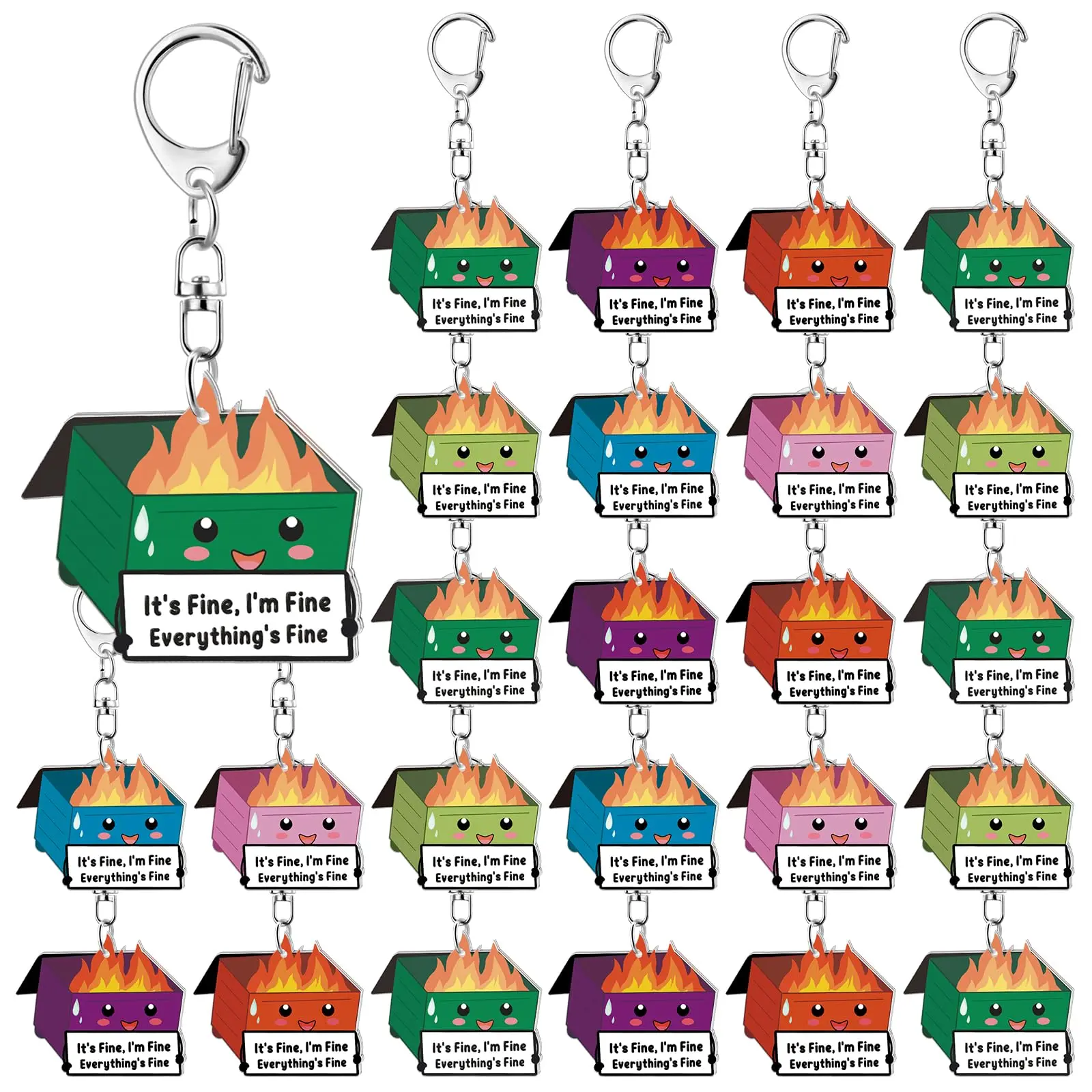 72/100 Pcs Dumpster Fire Keychain Emotional Support Keychain Christmas Employee Appreciation Gift Acrylic Keychain Encouragement Gift for Students Coworker Christmas White Elephant Gift Daily Exchange Gift Multi-scene Applicable Office Supplies
