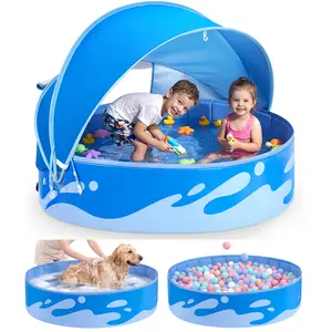 Peradix Foldable Kiddie Pool with Canopy for Baby Toddler Kids Family - Summer Water Play Pool with Shade - Portable for Outdoor Backyard Beach