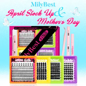 MilyBest 4Style Mini Boxes,1 Set Mixed Length Individval Eyelash Extensions Kit,Self Grafting False Eyelashes with Tweezers&Glue&Remover,Prefessional Eye Makeup Accessories for Women