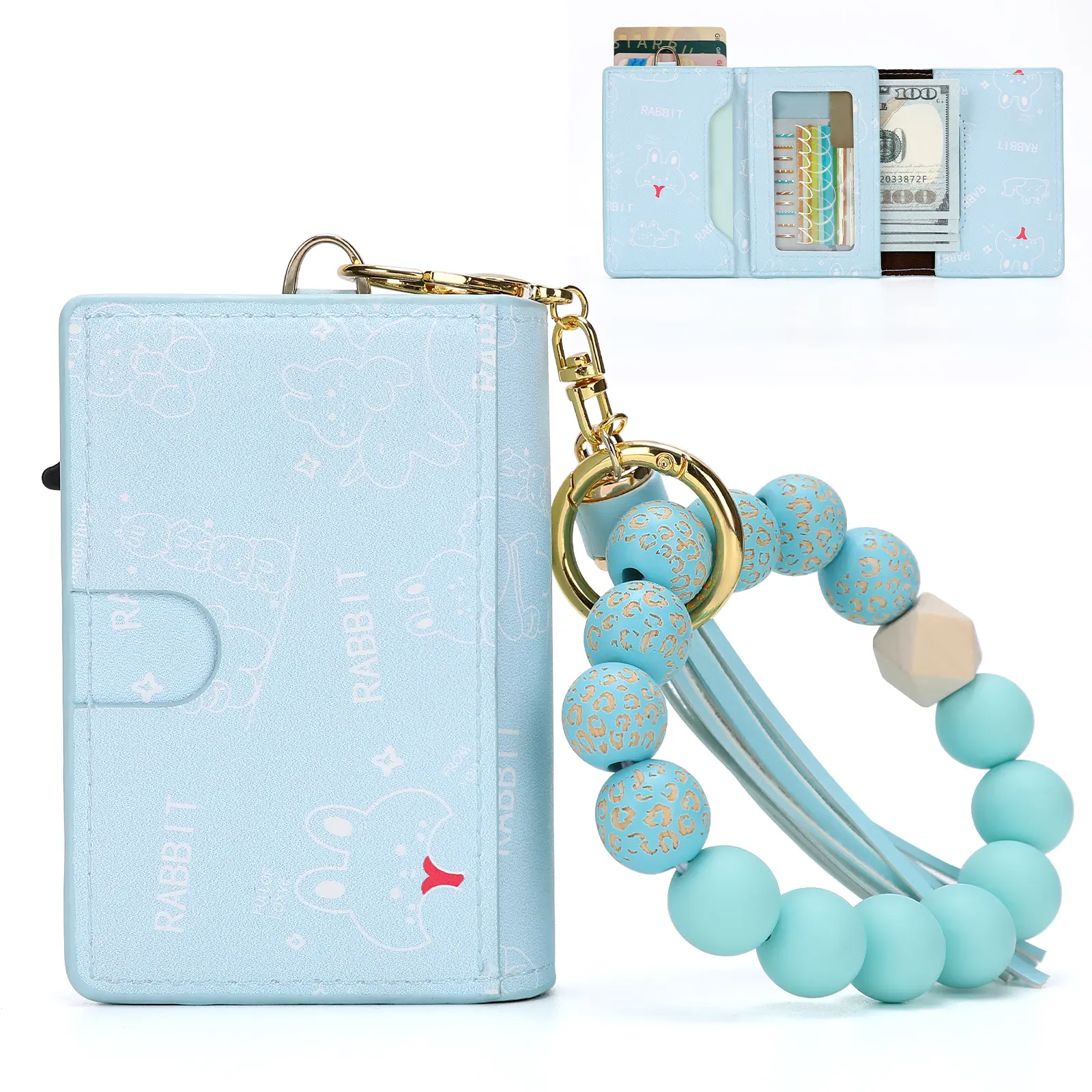 Card Wallet for Women Boho Credit Card Holder-Keychain Wristlet，Smart Card Wallet, Macaron Color Beaded Bracelet,Christmas Gifts woman gift Mini Card Wallet with Tassel