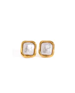 Square Pearl Studs 18k Gold Non Tarnish Water Resistant
