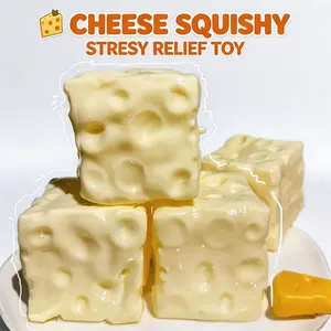 Soft and adorable cheese-shaped squishy toy—a yellow, moldable stress reliever designed for squeezing. Featuring a highly pliable, non-rebounding texture, this slow-rising squishy serves as an ASMR stress ball and a fun tool for hand strength training.