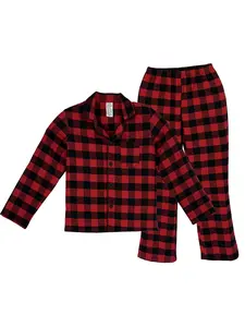 Kids Girls Boys Flannel Pyjamas Set Cotton Plaid Print Checked PJs Long Sleeve Top and Bottoms 2 Piece Winter Warm Loungewear Nightwear Pajama Sets Age 7-13 Years