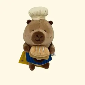 4 Inch Capybara Baker Plush Pendant with Chef Hat and Bread