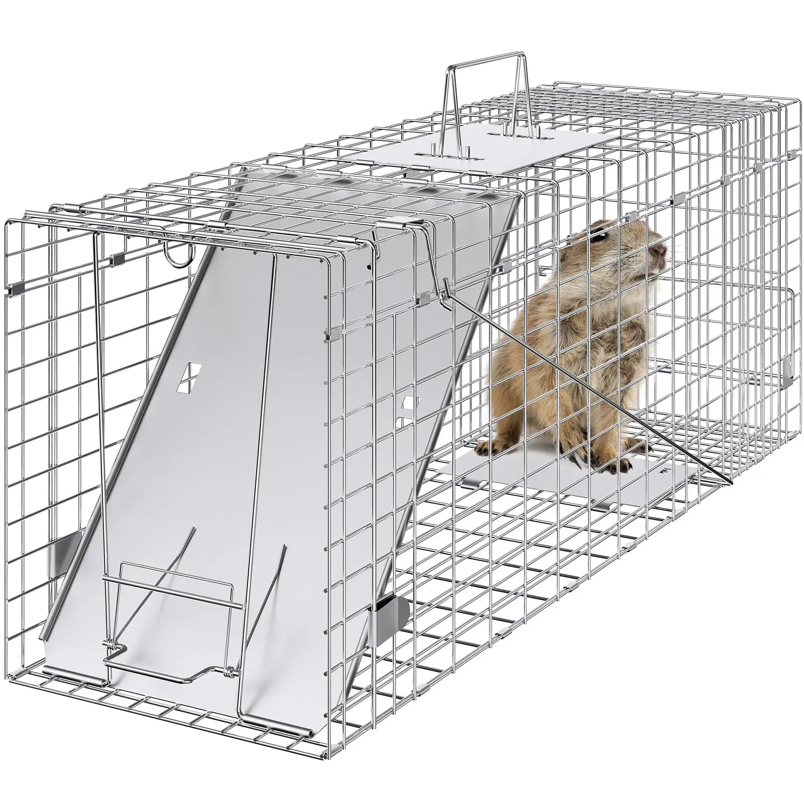 fathersdaygift  VEVOR Live Animal Cage Trap, 31x 10x 12 Humane Cat Trap Galvanized Iron, Folding Animal Trap with Handle for Rabbits, Stray Cats, Squirrels, Raccoons, Groundhogs and Opossums