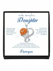 Basketball Heart Infinity Necklace Original basketball & heart infinity symbol necklace, sporty unique zircon gem clavicle chain. Comes with a greeting card for daughter, perfect as a birthday gift and mysterious present for various festivals.