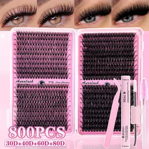 800PCS 30D/40D/60D/80D D Curl Lash Clusters Kit (9-16mm) + Gentle Lash Glue! Natural Fluffy DIY Makeup Lashes For All Occasions, Easy Application, No Damage, Perfect For Beginners & Pros!