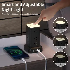 US standard and surge protector night light Power socket , electric outlet to usb with controllable night light, 12 AC outlets 2 USB-A slots 2 Type-C  with 2M extension cord , suitable for household office school tourism