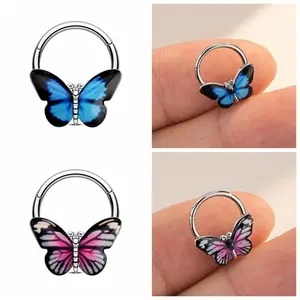 Oufer 16G Butterfly Hinged Segment Septum Ring 316L Stainless Steel Unique Aesthetic Appeal for Septum Piercing