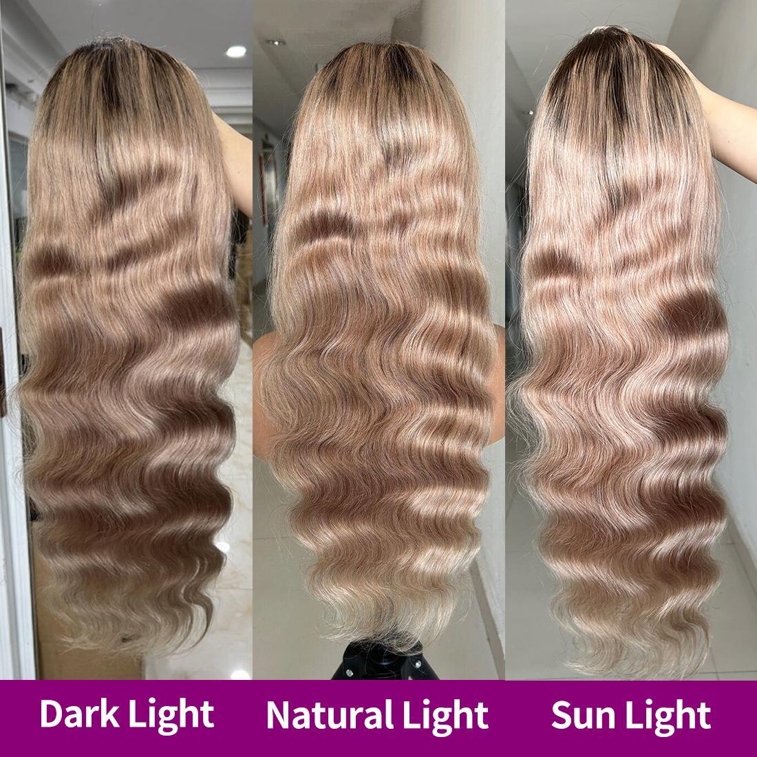 13x6 Ombre Highlight Ash Blonde Lace Front Wigs Human Hair 13x6 Lace Front Wig Pre Plucked With Baby Hair 180% Density Ash Blonde Body Wave Lace Frontal Wigs For Women