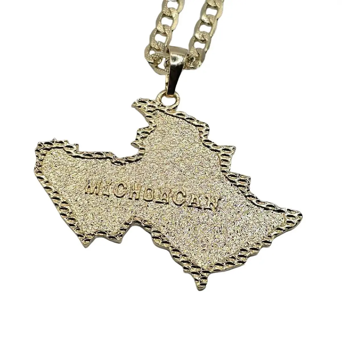Michoacan Map Pendant Necklace for Men & Women, Gold-Plated Statement Jewelry from Mexico with a 24-inch Chain, Gold Plated Jewelry, Chain & Pendant, 24 In, Map Shape, Casual, Unisex, Elegant, Gold Color Chain