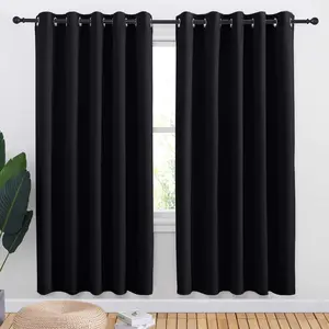 Blackout Draperies Window Panels, Autumn/Winter Thermal Grommet Blackout Curtains/Drapes for Cafe (Set of 2, 70 inches by 72 inches, Black)