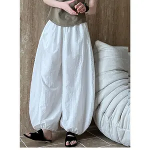 Baggy Wide Leg Pants Womens Cotton Barrel Hanamoto Pants Low Waist Balloon Pants with Pockets