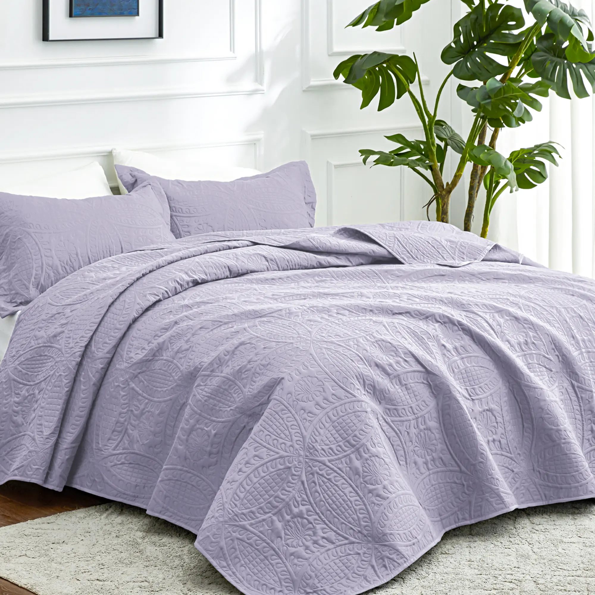 Spring Quilts for Bed Bedding Set - Soft Bed Summer Lightweight Bedspread Comforter - Modern Style Coin Pattern Coverlet for All Season - （Iclude Quilt, Pillow Shams)