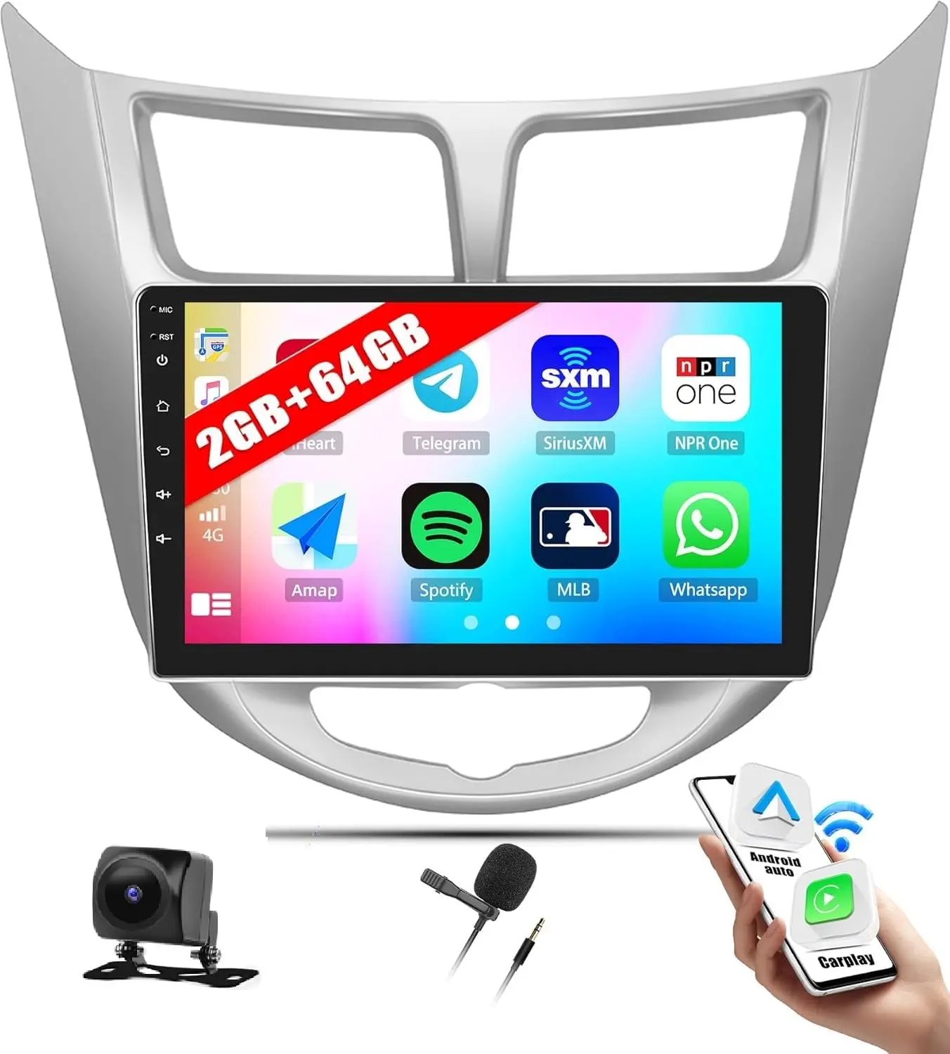 2G+64G Android 15 Car Stereo for Hyundai Accent 2012-2017 with Wireless Carplay Android Auto 9" Touchscreen Car Radio with GPS Navigation WiFi Bluetooth FM/RDS Radio Head Unit with AHD Backup Camera