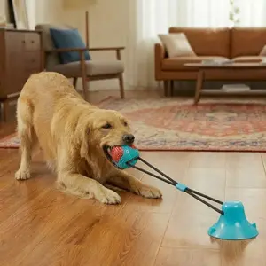 Pet Dog Suction Cup Pull Rope Toy, Durable Chew-Resistant Bell Ball, Food Dispenser Toy, Interactive Training Rubber Suction Cup Ball, Indoor Outdoor Use