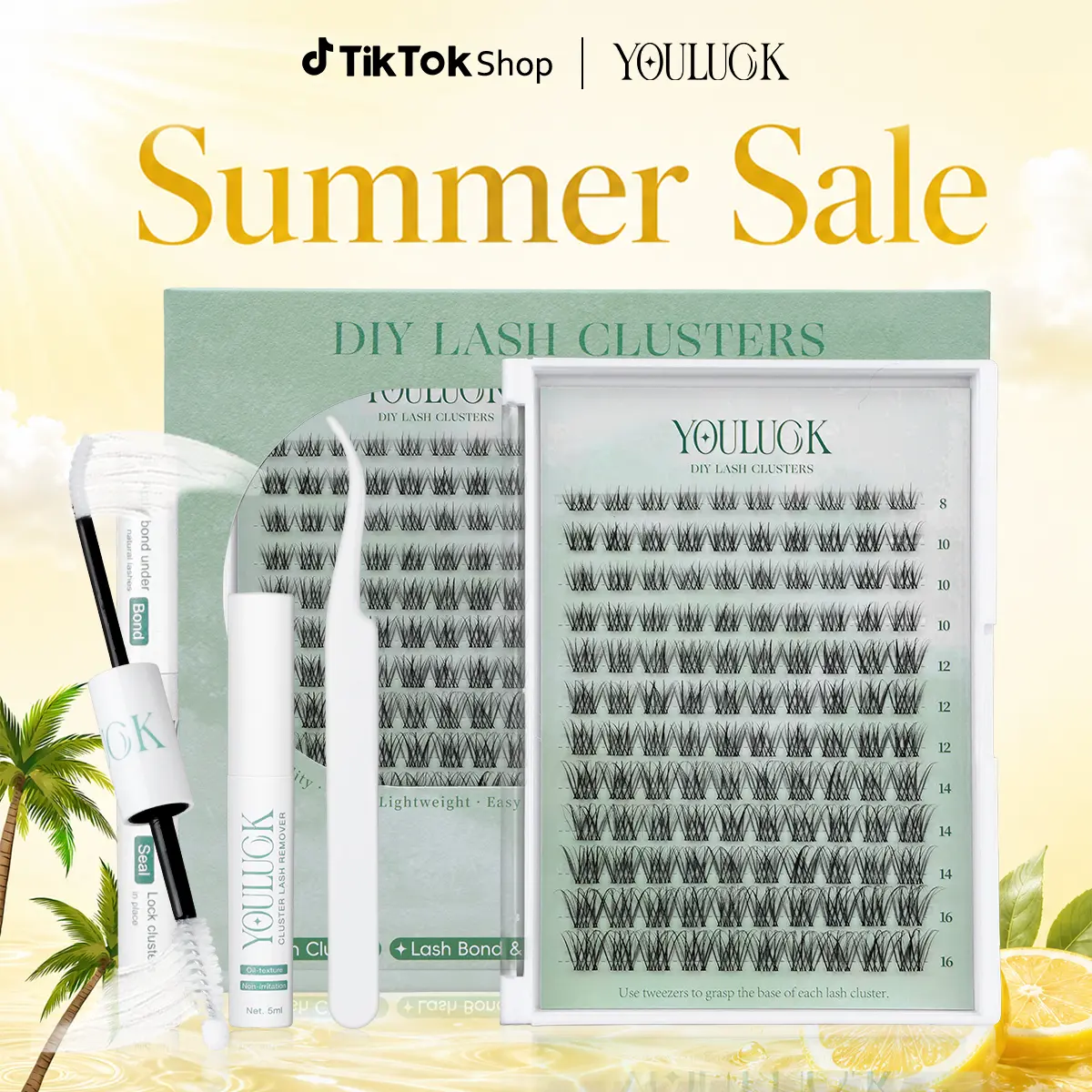 YOULUCK Natural Lash Clusters Kit with Ultra-Thin Band Bond & Seal Long-Lasting Individual Lashes for Girls Makeup Kit Waterproof & Lightweight