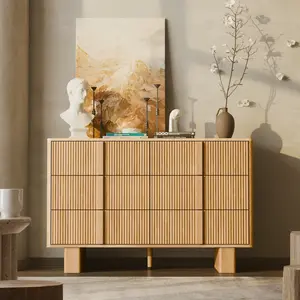 Space-Saving Octagon Wood Storage Cabinet with Sliding Drawers, 3D Carved Accent Cabinet for Living Room Furniture