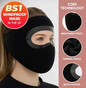 Winter Windproof Face Mask with Detachable Goggles, Thickened Fleece-Lined Full Face Cover for Men & Women, Cold Weather Protection for Outdoor Cycling Motorcycle Riding (Pink, Black)