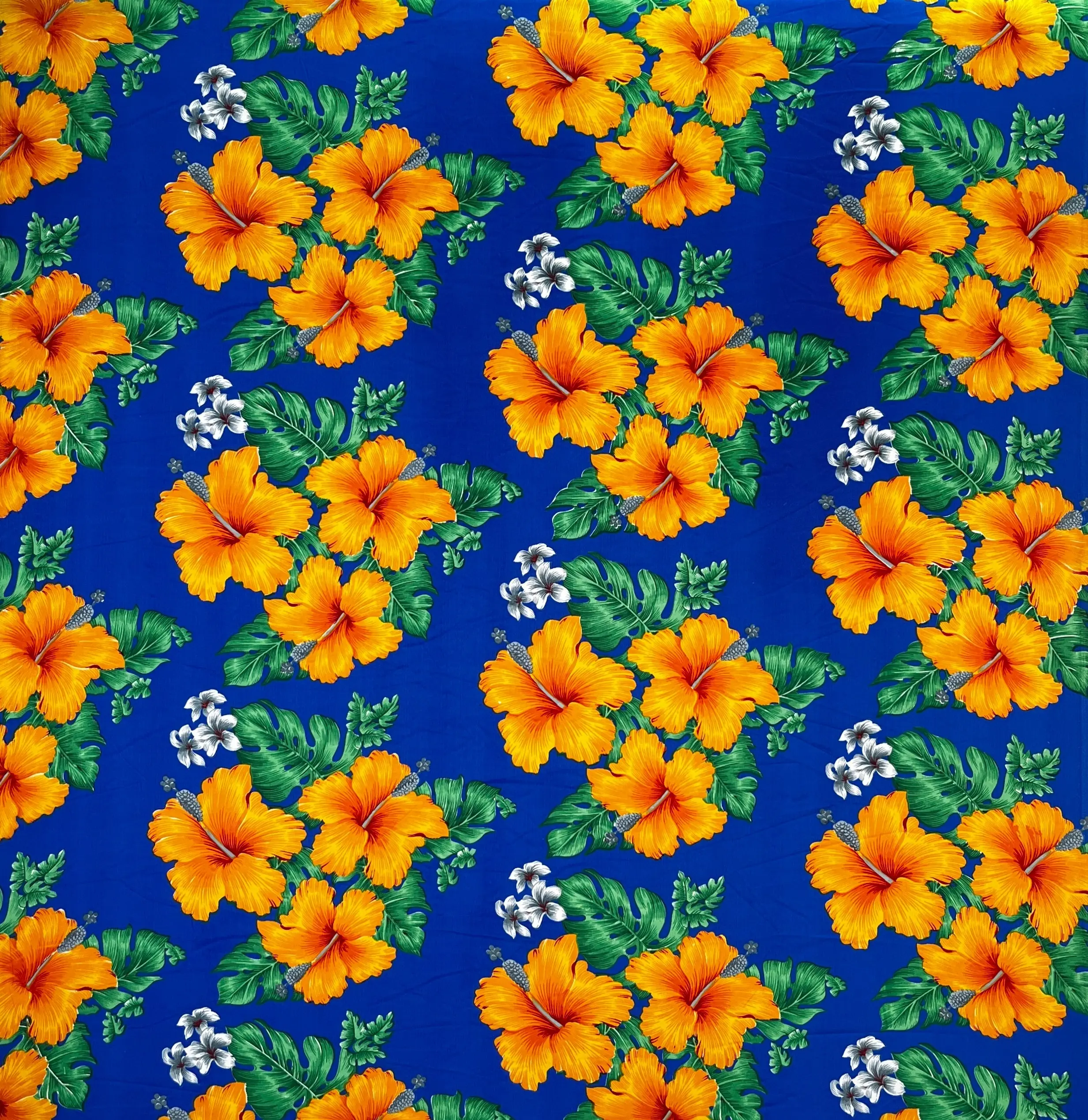 Hibiscus & Tropical Leaves Cluster All-Over Design Peachskin Fabric, Polyester Microfibers with Elegant Drape, yd-Cut Islands Textile for Sewing & Soft Furnishings, Yard Cut