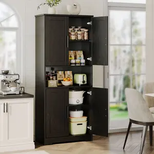 70 Inch Kitchen Pantry Cabinet, 4 Door Tall Storage Cabinet with Adjustable Shelves, Large Wooden Utility Storage Cupboard for Dining Room, Bathroom, Laundry Room, Black