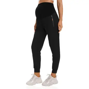 Women's Maternity Joggers Quick Dry Zipper Pockets Scrub Pants Pregnancy Sweatpants