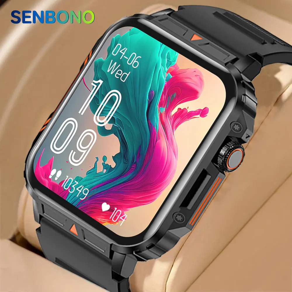 SENBONO L81 Outdoor Sports Smartwatch - 1.95-inch OLED Screen, IP67 Waterproof, Large Battery, Bluetooth Call, Climbing Fitness Tracker, Calorie Tracker, Health Monitoring, Button-Operated, Magnetic Charging, Local Chip, iOS/Android Compatible, Clock, Wea