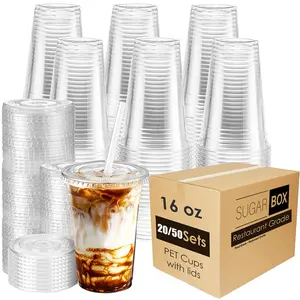 20/50pc Disposable Transparent Tea Cups with Lids, 16oz Reusable Coffee Cups with Straws, Ideal for Parties, Camping, Holidays, Reusable Party Cups