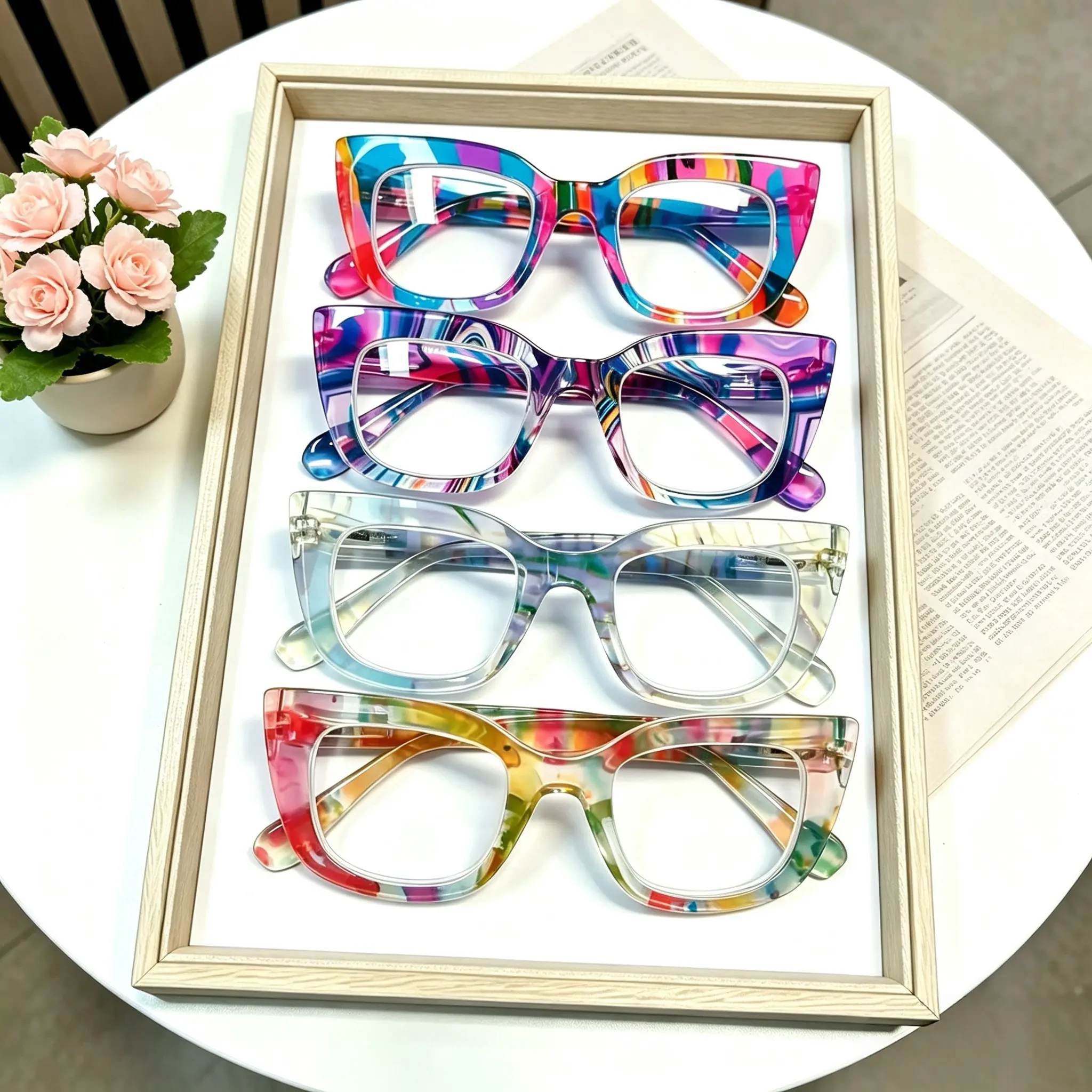 4-Pack Blue Light Blocking Reading Glasses for Women — Fashionable Presbyopia Eyeglasses with Spring Hinges, Stylish Reading Glasses, Blue Light Glasses computer work， design