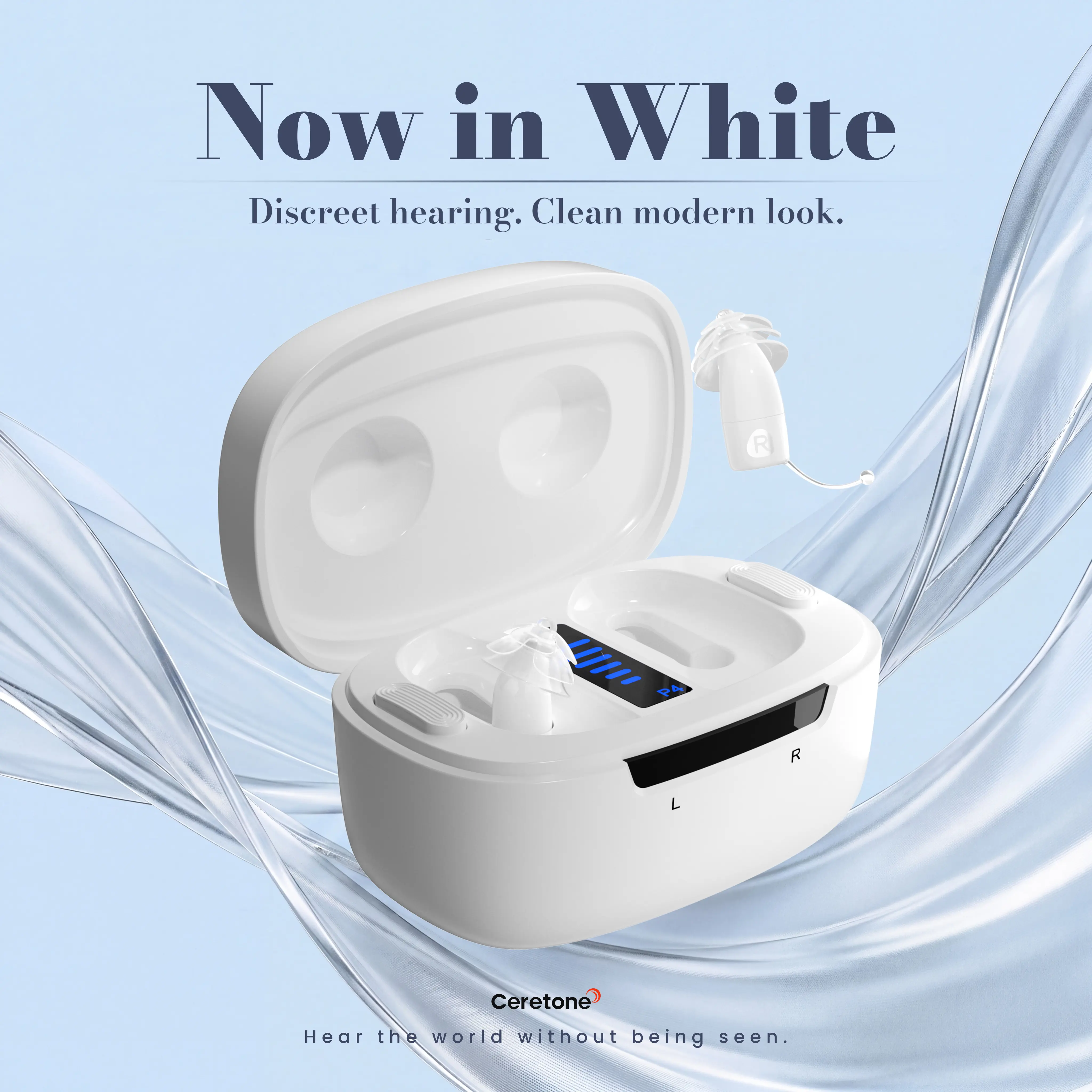 Ceretone SuperMini OTC Hearing Aids for Seniors, Rechargeable Invisible Hearing Aids with Wind Noise Reduction, Auto On/Off, Easy-to-Use Digital Hearing Aids for Mild to Moderate Hearing Loss, White