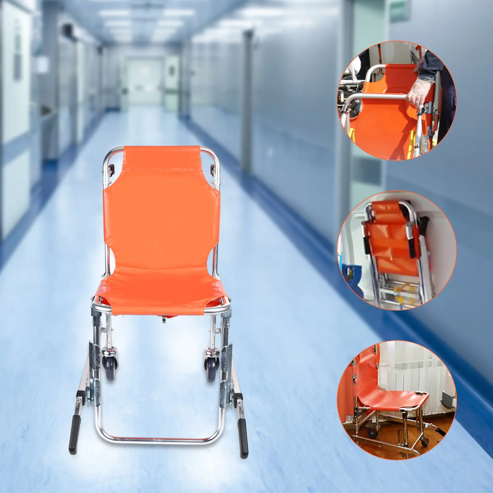 1*Foldable Compact Stair Chair for Mobility Assistance - 10.05kg/22.15lbs, Rubber Components, 2*Foldable Handles, 2 Restraining Straps, Modern, Durable, Easy to Operate, Easy to Clean, Safe for Home Use, Assembly Required, Adjustable, Aluminum, 12Cm