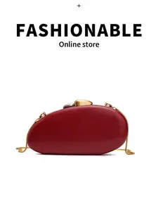 Luxury Oval Clutch Bag for Women, Fashion Clutch, Trendy Clutch Bag, Minimalist Solid Evening Handbag with Contrast Metal Lock, Sleek Smooth Leather Crossbody Purse, Hard Case Wallet for Wedding Party Prom Daily Use, Burgundy Available
