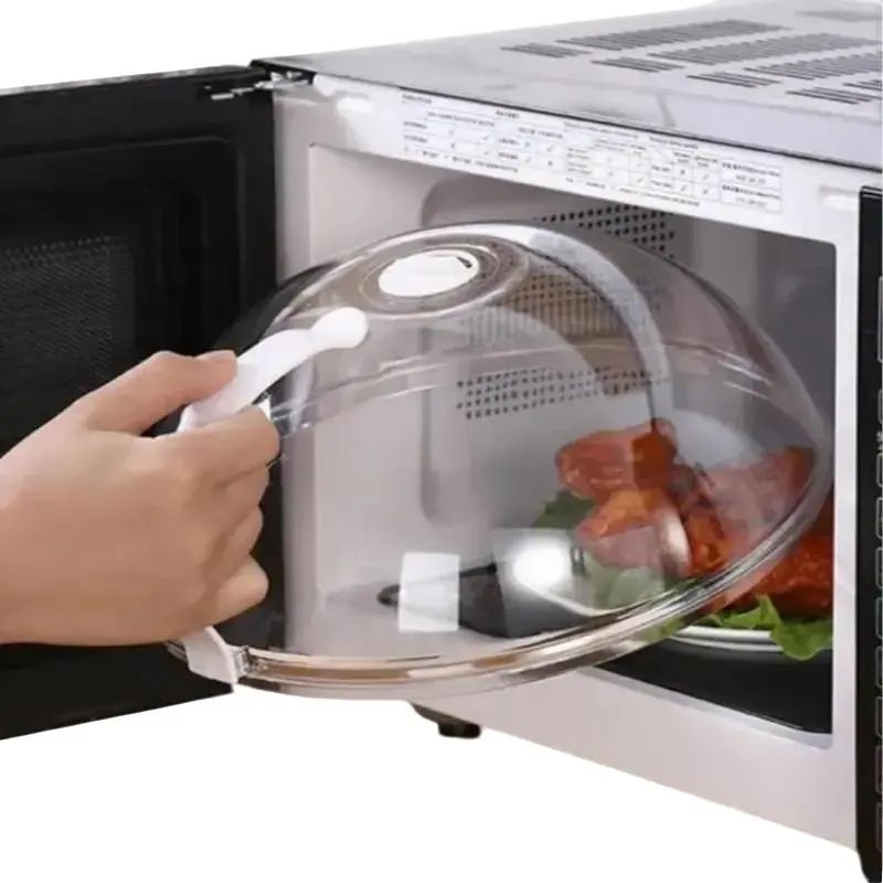 Microwave Splash Cover with Handle, Transparent Microwave Oven Food Cover, Reusable Food Cover, Kitchen Heat Resistant Lid, Home Cooking Supplies Container, Plastic Kitchen Gadget