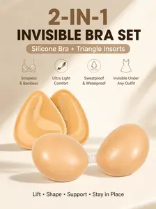 Invisible Silicone Bra & Triangle Nipple Covers Set – Seamless Push Up Lift & Shape Bundle, Strong Hold Adhesive, Strapless Backless Support for All Outfits, All-Day Comfort & Invisible Fit