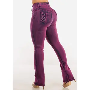 MX JEANS Push Up High Waist Bootcut Jeans Purple Acid Wash