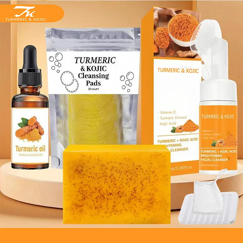 Turmeric Skin Care Kit,4 Counts Nourishing Cleansing Pads & Facial Cleanser &Turmeric Oil & Soap,Skin Care Products for Women, Face Care Products,Facial Wash,Face Cleaner