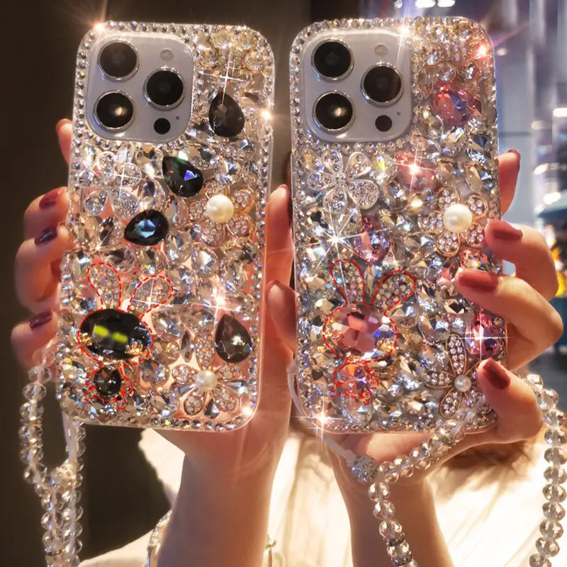 Compatible with iPhone 17 Pro Max/16/15/14/13/12/11/XS Max/XR/X | Luxurious Full-Rhinestone Phone Case, Fashion Protective Cover with Hand Chain HNZ0018