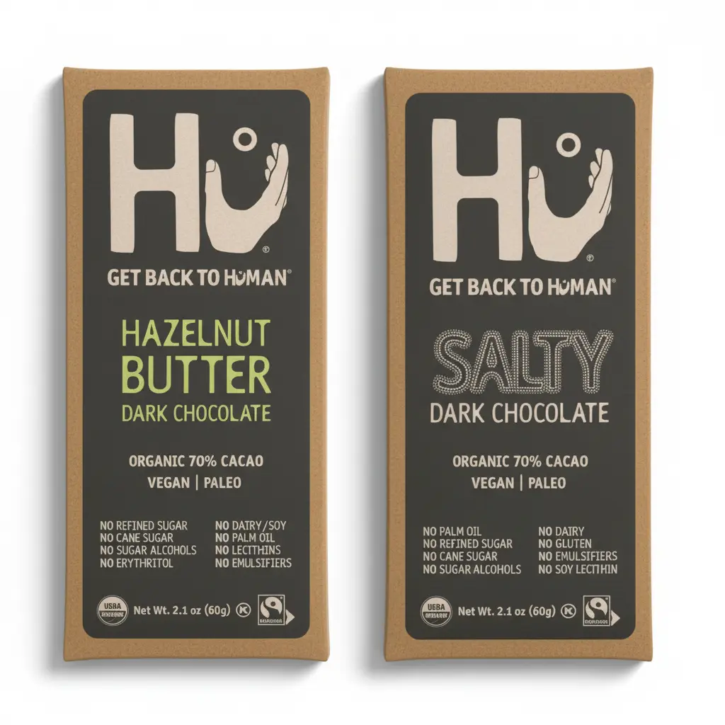 Hu Salty Dark Chocolate 70% Cacao + Hazelnut Butter Chocolate Bar Duo Pack – Organic, Vegan, Paleo, Gluten-Free, Fair Trade – 2.1oz Each – Hand-Sprinkled Fleur de Sel, No Additives