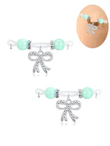 Adjustable Non-Pierced Nipple Ring Body Jewelry Set, Plastic Chain, CZ Heart and Bow Pendant Design, Teardrop Zirconia Accents for Women's Everyday Wear