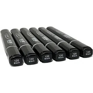 6 Pack Black  Markers, Double Tipped Soft Fine Tips and Brush Art Marker (Black)