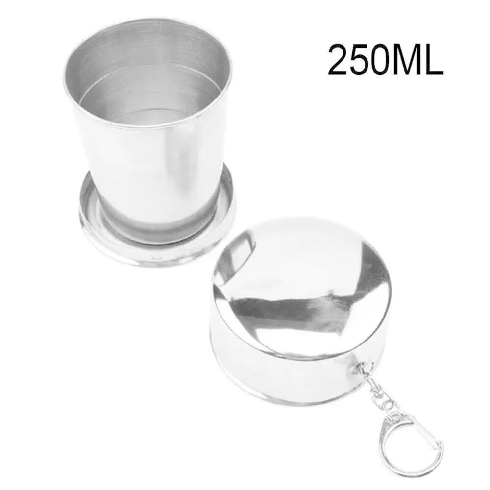 Stainless Steel Collapsible Travel Cup – Folding Telescopic Mug with Lid & Keychain for Hiking, Camping, Backpacking