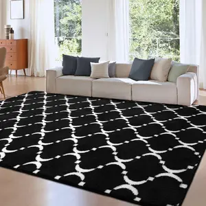 Ultra Soft Shag 5x8 Rug Modern Geometric Area Rug for Living Room Bedroom, Large Indoor Floor Carpet for Teens Girls Kids Nursery Home Decor, Black