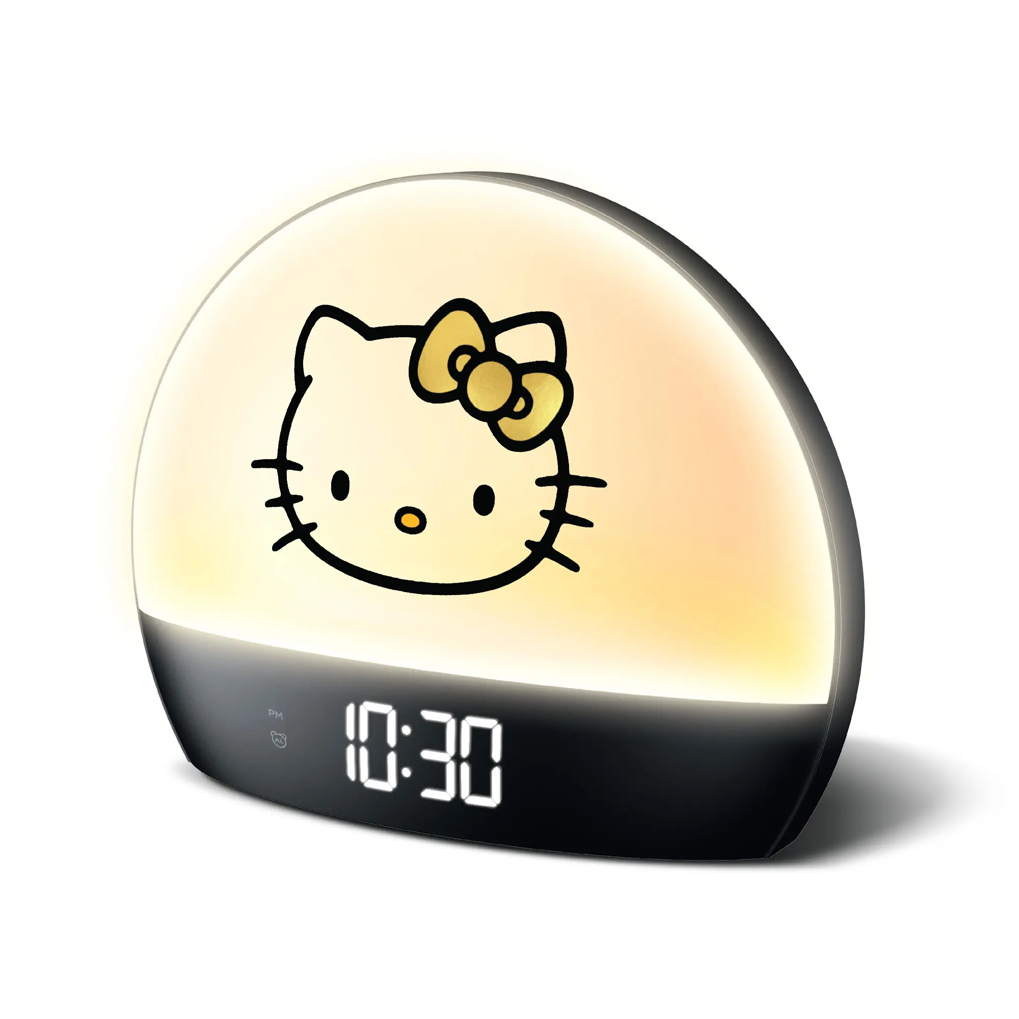 Hello Kitty Traditional Digital Alarm Clock - Black & Gold USB-Powered Bedside Clock with Color-Changing Light, LED Display, Home Decor Accessory, Digital Clock