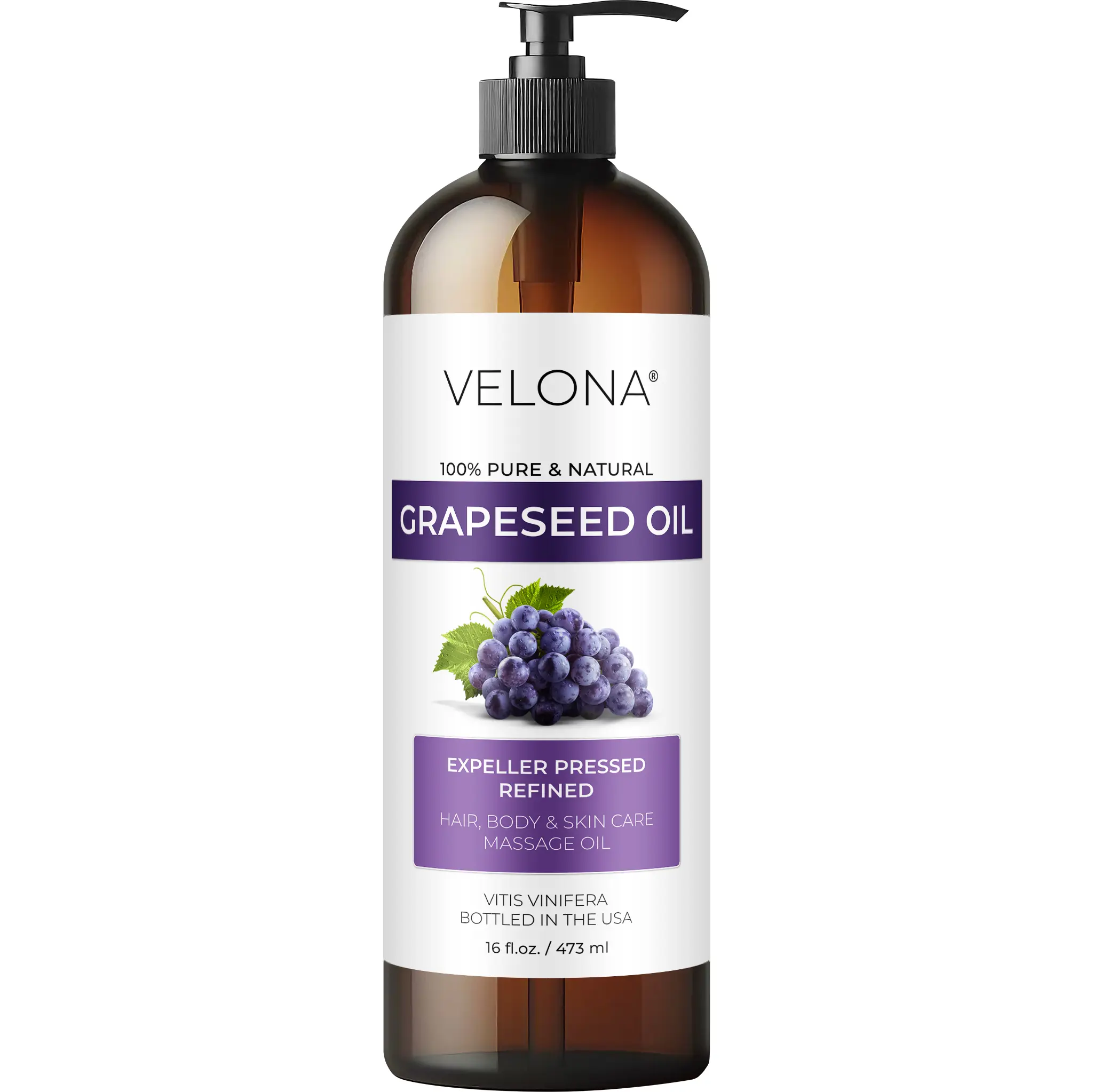 velona Grapeseed Oil 16 fl oz | 100% Pure and Natural Carrier Oil | Refined, Expeller pressed | Cooking, Skin, Face, Body, Hair Care