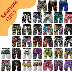 12-piece set of men's boxer briefs, trendy street style, moisture-wicking and breathable, multi-color combo pack, men's boxer briefs, anti-roll edges, multi-pack Print Boxershorts