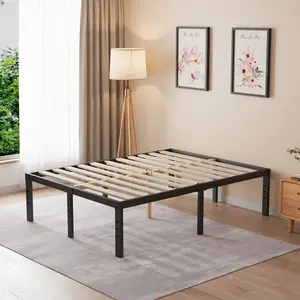 Aardhen 18-Inch Heavy Duty Metal Platform Bed Frame with Wooden Slats, No Box Spring Required, Noise-Free, Sturdy Support, Easy to Assemble, Modern Black Indoor Furniture
