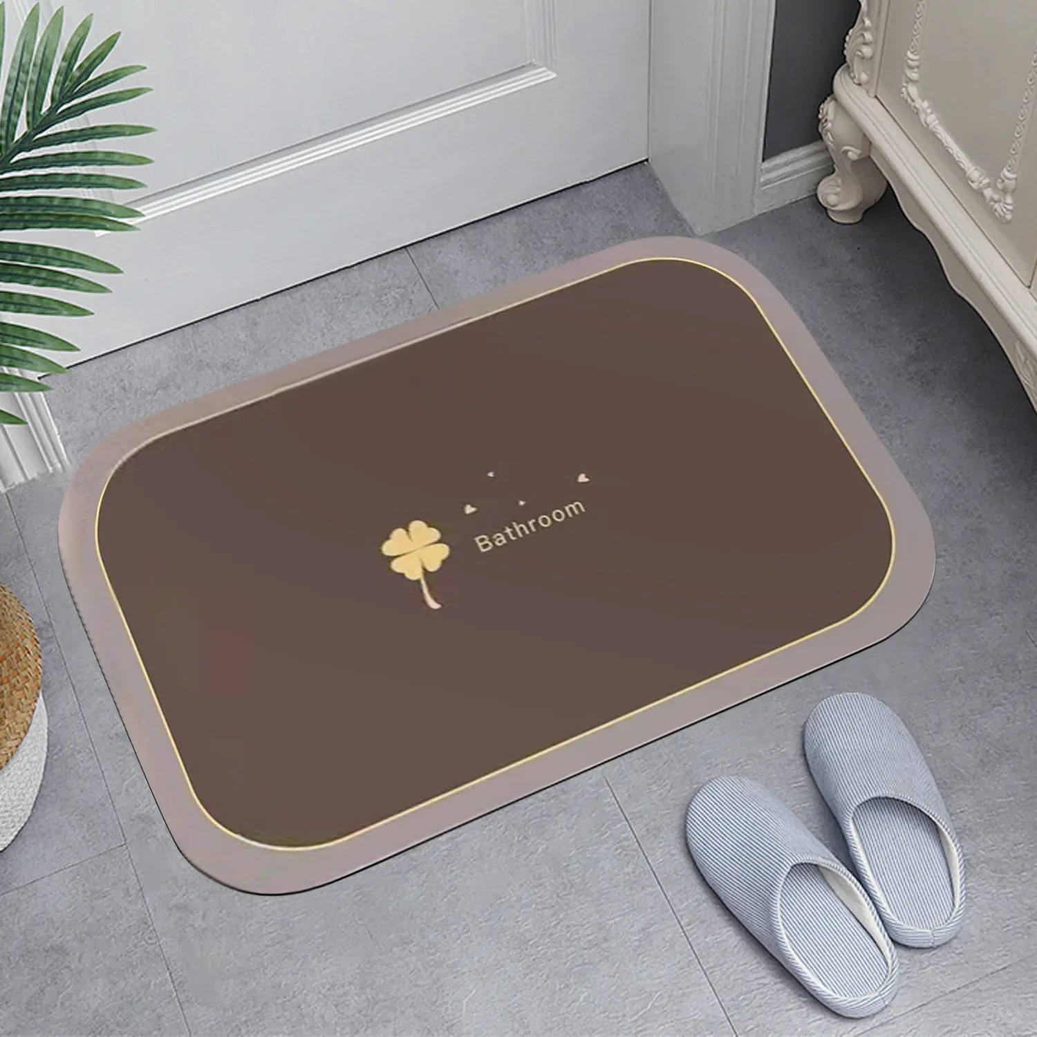 Diatomite Stone Bath Mat, Classic Square Geometric Design, Fast-Drying Water-Absorbent Durable Bathroom Mat, Multi-Size Set for Shower Floor, Sink Tub Entryway, Bathroom Mats