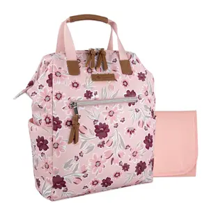 Baby Essentials Super Cooler Main Frame Dual Zipper Closure Diaper Bag Backpack Tote with Matching 6-Ply Changing Pad, Insulated Bottle Pocket and Stroller Straps in Floral Rose